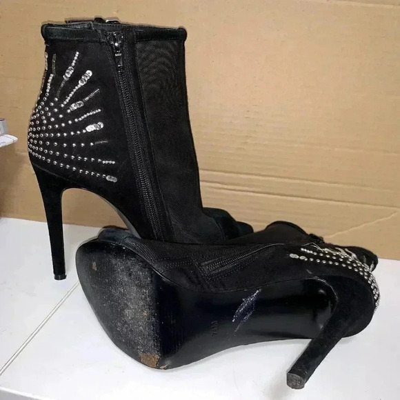 Guess Women's Polli Black Fabric Peep Toe Ankle, mesh style Boots 71/2 M. - Picture 8 of 10